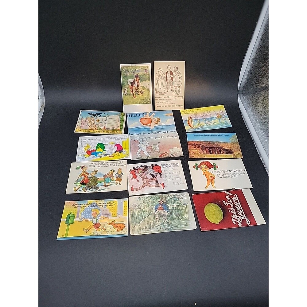 Lot -14 Vtg Comic Humor Risque Postcards Some Unused Antique? Joke Funny Cartoon
